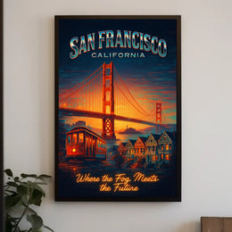 San Francisco Travel Icons Vintage Urban Cityscape Poster PosterGoat