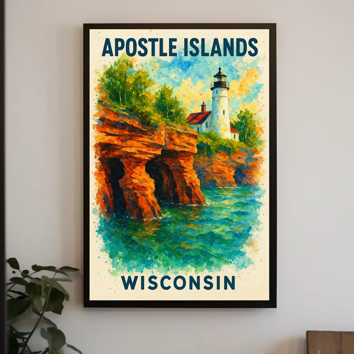 Apostle Islands Scenic Lighthouse Watercolor Art Poster