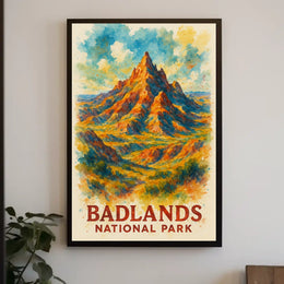 Badlands National Park Vibrant Watercolor Landscape Poster