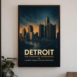 Detroit Skyline Vintage Cinematic Dramatic Poster