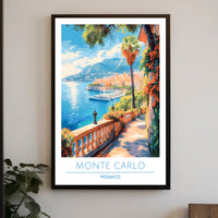 Monte Carlo Mediterranean View Vintage Travel Poster