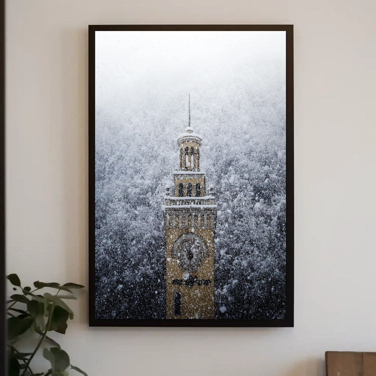 Snow-Covered Clock Tower Poster