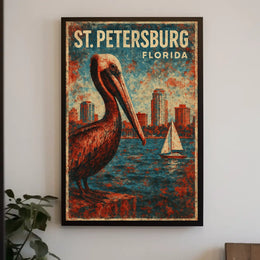 St Petersburg Pelican Vintage Impressionism Fans Poster