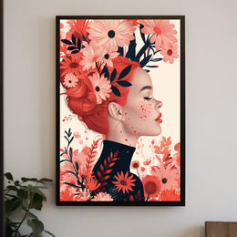 Ethereal Redhead Floral Fusion Art Poster PosterGoat