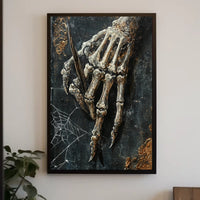 Skeletal Quill Artistic Poster Captures Creativity and Mortality