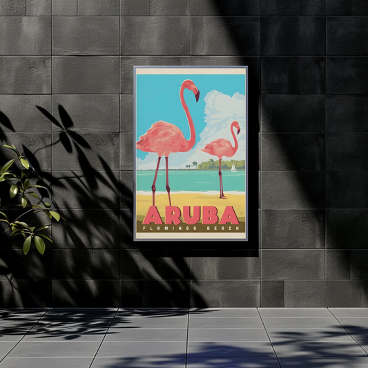 Vintage Poster Aruba Flamingo Beach