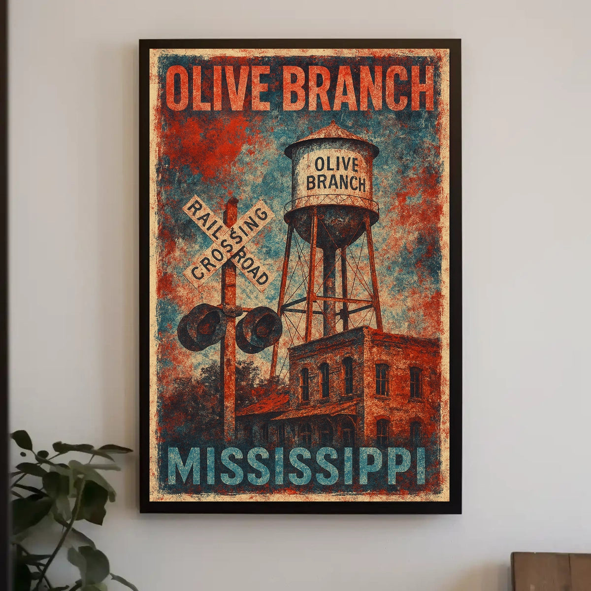 Vintage Olive Branch Railroad Water Tower Travel Poster