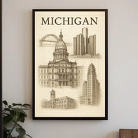 Architectural Landmarks Of Michigan Poster