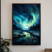 Aurora Borealis Over Snowy Mountains Poster