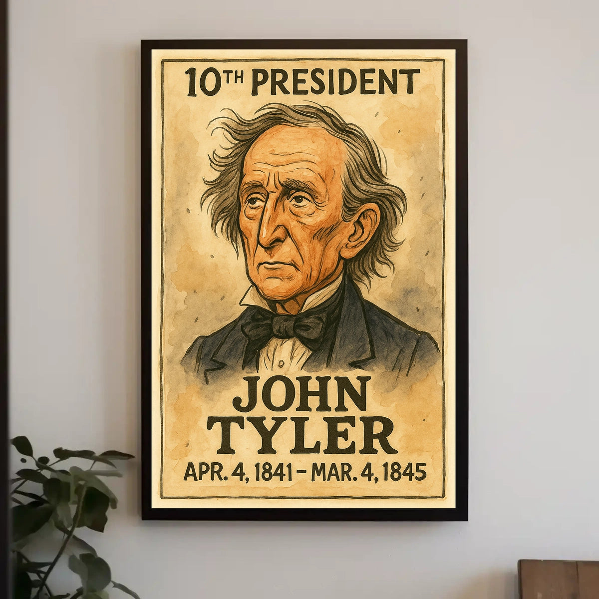 John Tyler 10th President of the United States Exaggerated Cartoon Sketch Poster