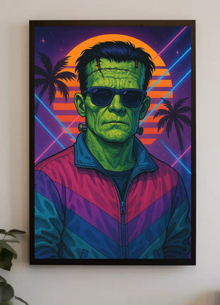 Frankenstein Monster Miami Vibes Pop Culture Poster