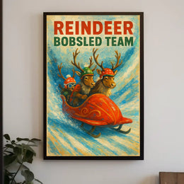 Reindeer Bobsled Team: Festive Fun Sports Poster