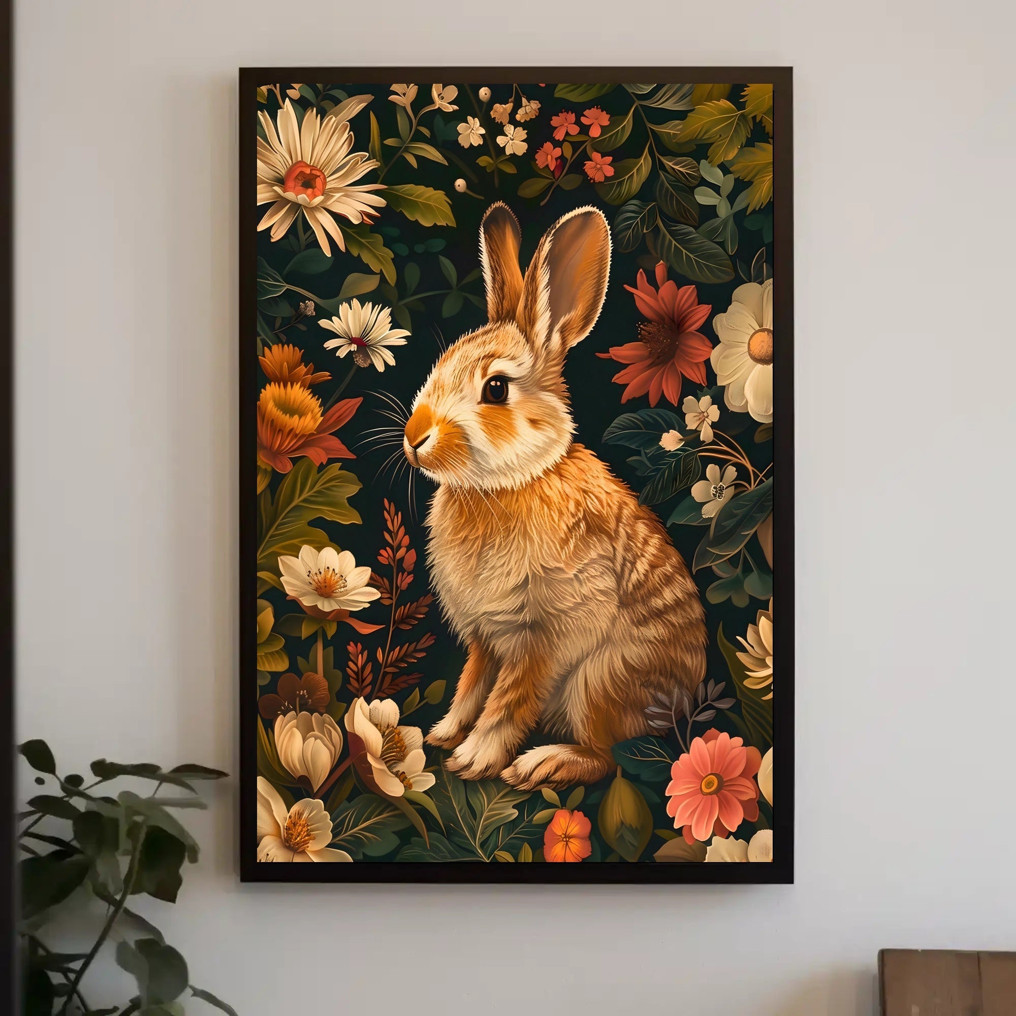 Floral Rabbit Portrait Wall Art Print
