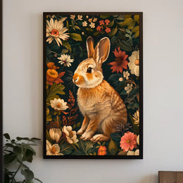 Floral Rabbit Portrait Wall Art Print