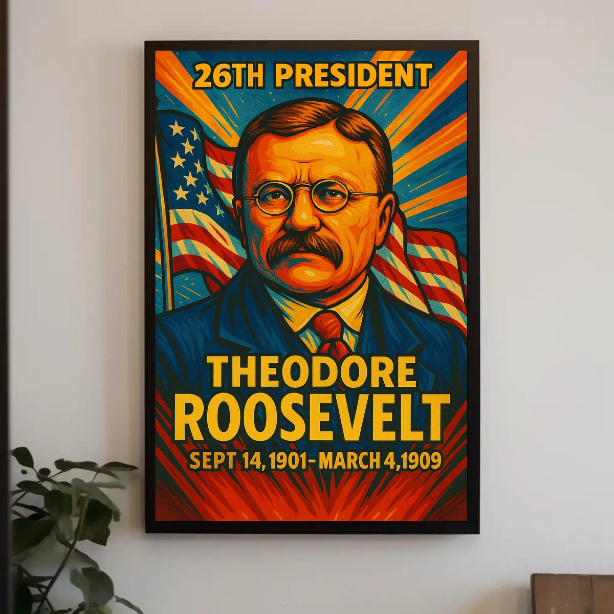 Theodore Roosevelt 26th President of the United States Colorful Comic Book Style Poster