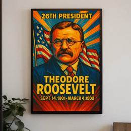 Theodore Roosevelt 26th President of the United States Colorful Comic Book Style Poster