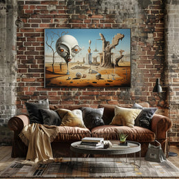 Surreal Desertscape with Abstract Alien Figure Artistic Poster