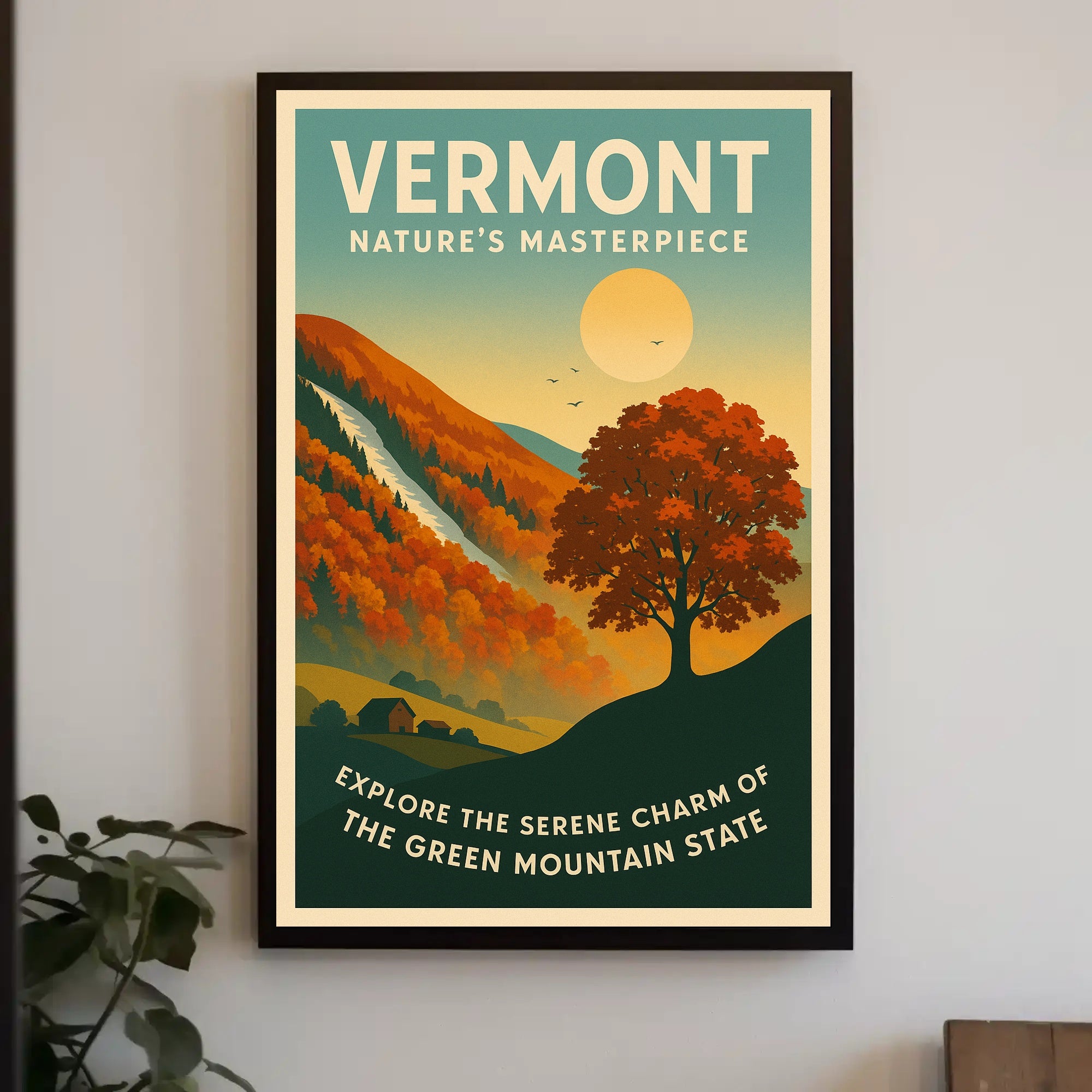 Vermont Autumn Landscape Poster Vintage Art Print