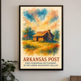 Arkansas Post Historic Settlement Watercolor Poster