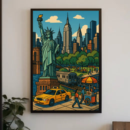 New York City Skyline Poster Vintage Travel Wall Art
