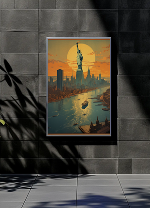 New York Sunset Vintage Travel Poster