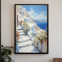 Santorini Sunrise: Greek Coastal Travel Poster