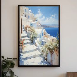 Santorini Sunrise: Greek Coastal Travel Poster