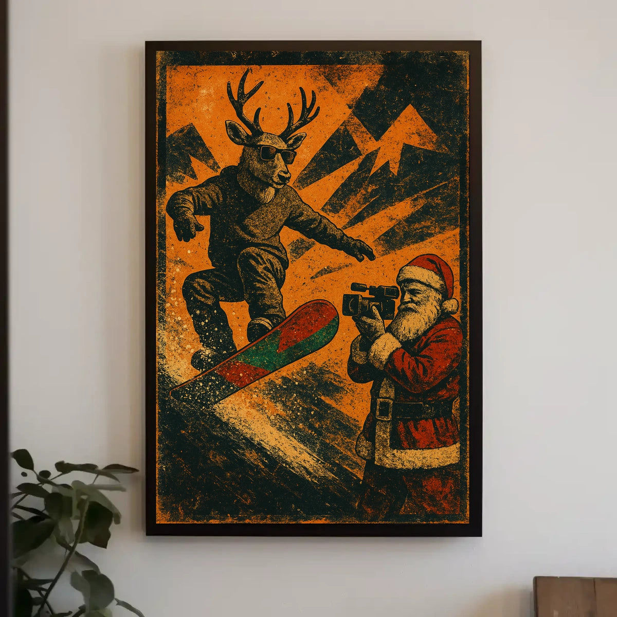 Reindeer Snowboarding Adventure Poster