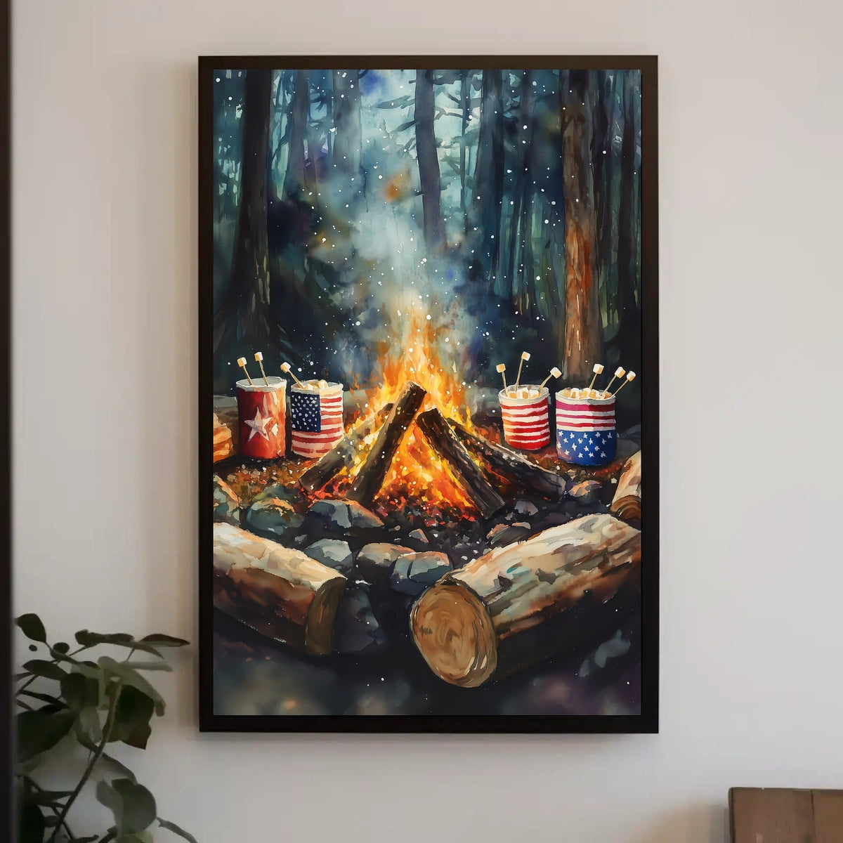 Cozy Glowing Campfire Night In The Forest Scene Poster