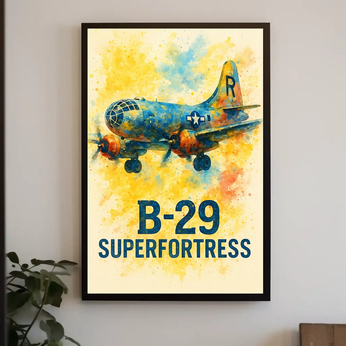 B-29 Superfortress Watercolor Art Poster Vintage Style