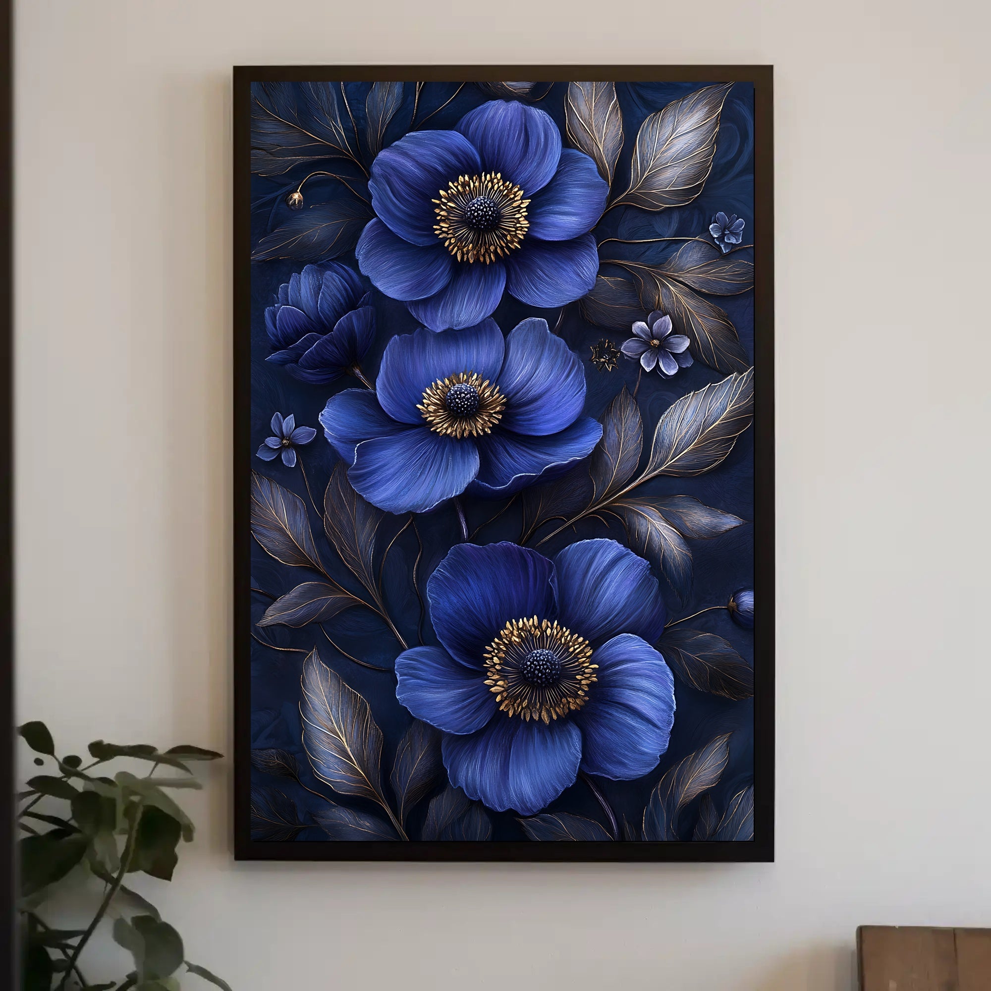 Blue Floral Elegance: Abstract or Artistic Poster