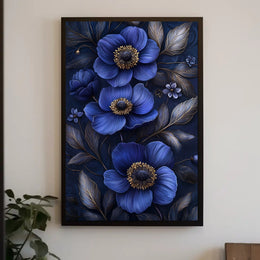 Blue Floral Elegance: Abstract or Artistic Poster