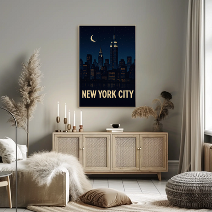 New York City Night Skyline Empire State Lights Travel Poster