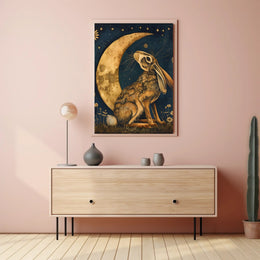 Moonlit Hare Fantasy: Whimsical Animal Nighttime Poster