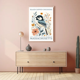 Black-Capped Chickadee Massachusetts Heritage Art Poster
