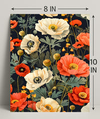 Lush Botanical Garden Scene with Poppies Artistic Poster