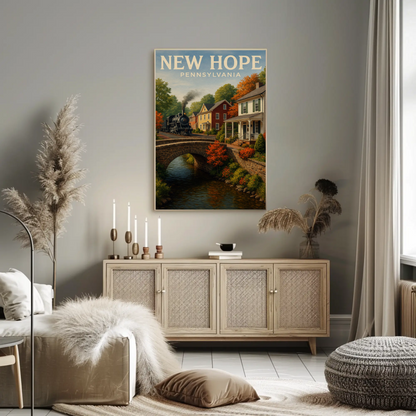 New Hope Pennsylvania Historic Steam Train Autumn Travel Poster Travel Poster