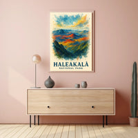 Haleakalā National Park Vibrant Landscape Watercolor Poster