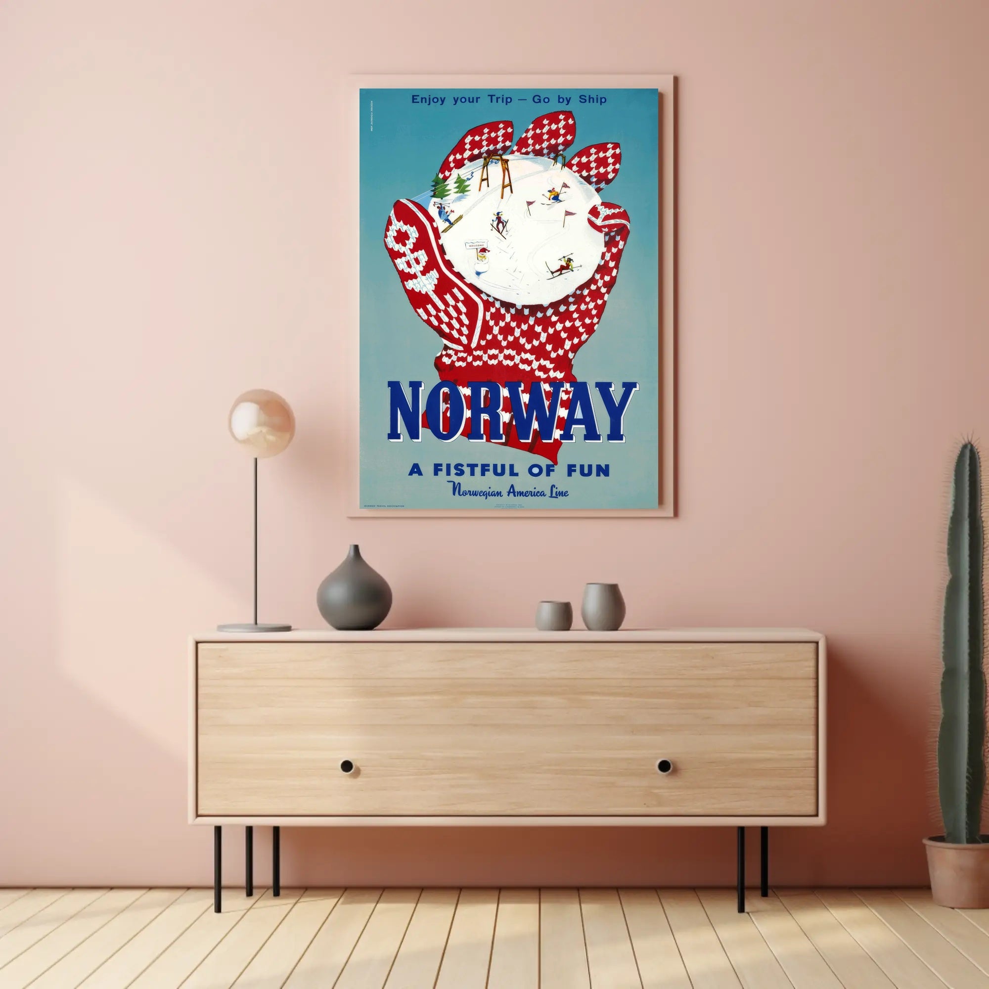 Vintage Norway Travel Poster with Nordic Skiing Adventure PosterGoat