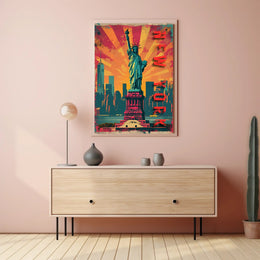 Statue of Liberty Energetic Urban Cityscape Travel Poster