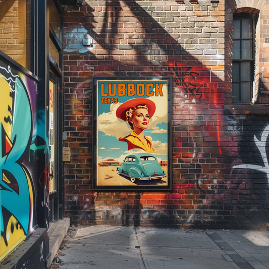 Lubbock Texas Retro Americana Vintage Travel Poster