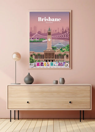 Brisbane Landmarks Illustration Travel Poster