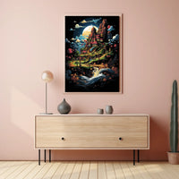 Whimsical Village Fantasy Landscape Art Poster