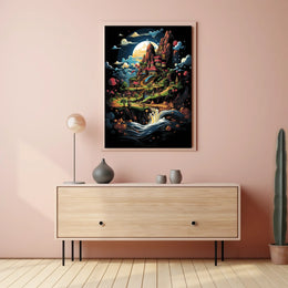 Whimsical Village Fantasy Landscape Art Poster