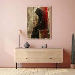 Mysterious Hooded Figure Abstract Artistic Poster PosterGoat