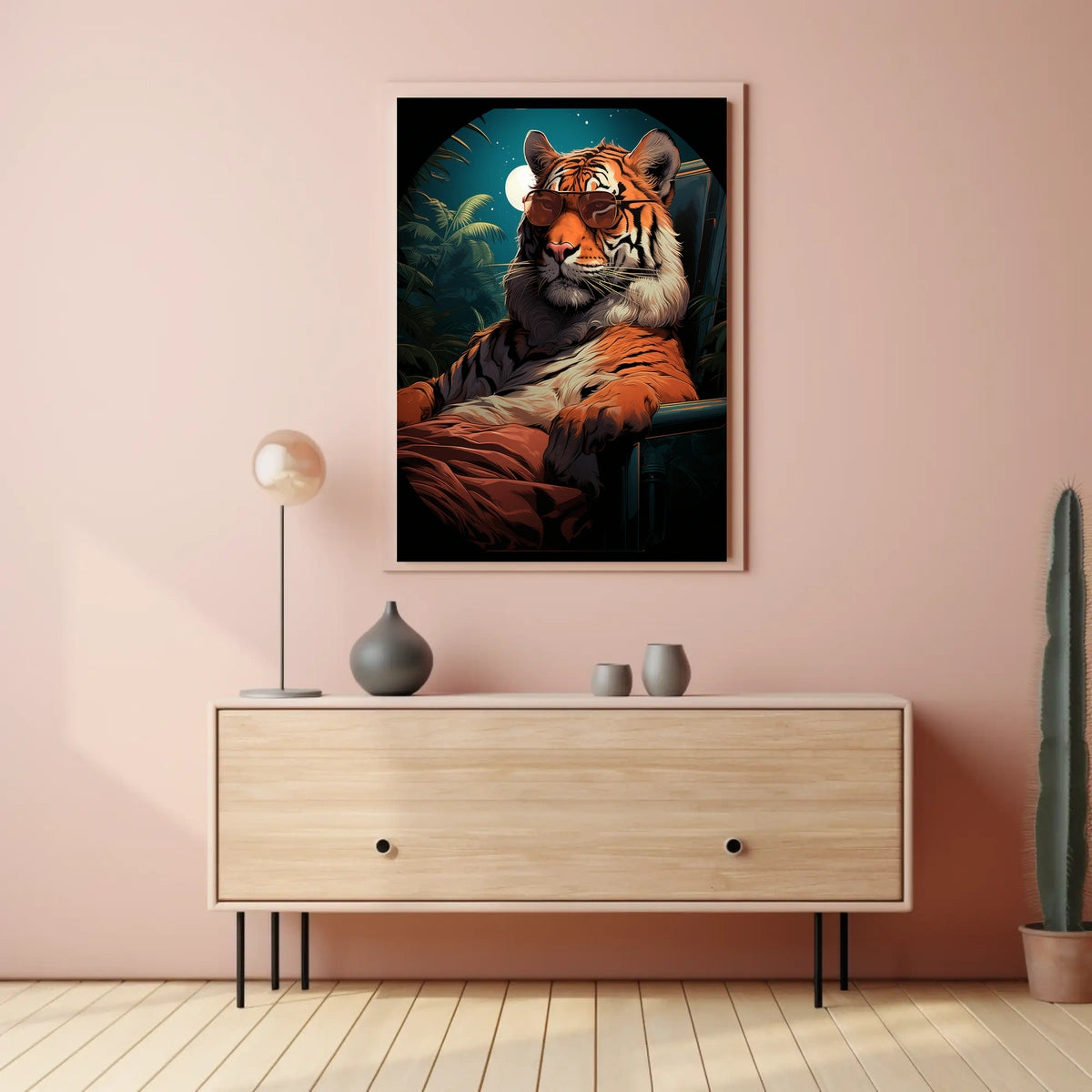 Stylized Tiger in Jungle with Moonlit Sky Animal Poster