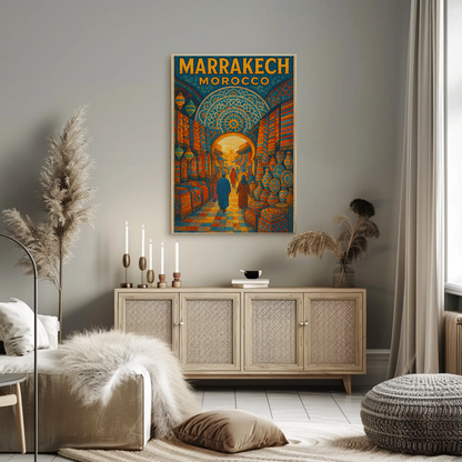 Marrakech Morocco Mosaic Market Scene Poster Poster