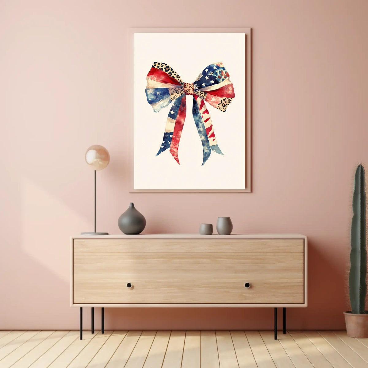 Large Coquette Bow American Flag Watercolor Art Poster