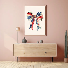Large Coquette Bow American Flag Watercolor Art Poster