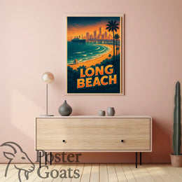 Long Beach Sunset Skyline Travel Poster